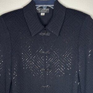 St. John Evening  by Marie Gray Black Sequin Jacket Sz 4 Zip Front